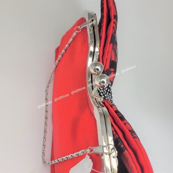 Red Satin Glitter Evening Purse With Large Bow Accent - Picture 8 of 13
